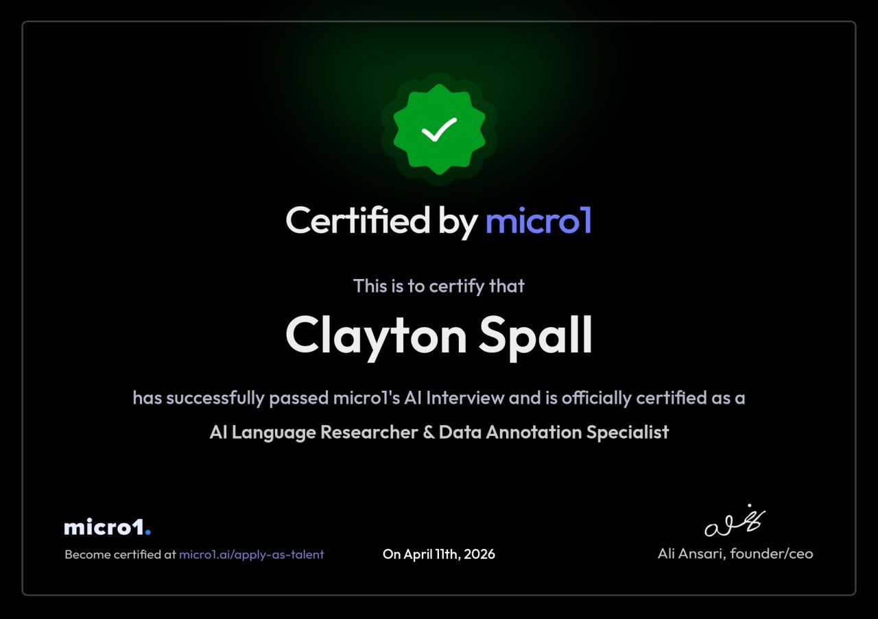 micro1 certificate awarded to Clayton Spall